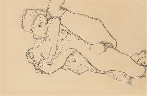 Reclining Nude With Left Leg Drawn In Drawing By Egon Schiele Fine