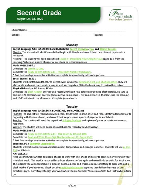 Fillable Online August Second Grade Teaching Resourcesteachers Pay Teachers Fax Email Print