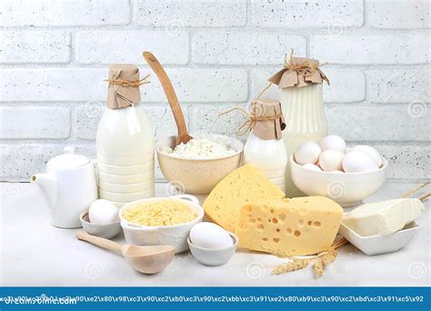 Assorted Fresh Dairy Products Natural Food Concept Healthy Breakfast