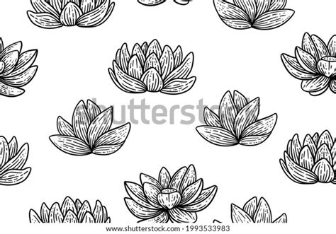 Seamless Pattern Lotus Flowers Monochrome Vector Stock Vector Royalty Free 1993533983