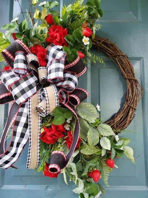 Strawberry Wreath Summer Wreath For Front Door Strawberry Decor