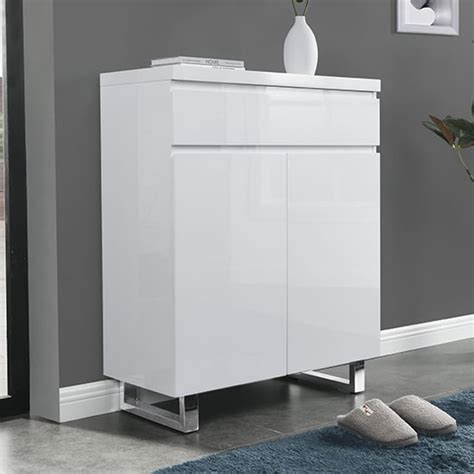 Sydney High Gloss Shoe Cabinet With 2 Door 1 Drawer In White Furniture In Fashion