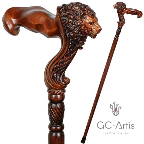 Wooden Lion Walking Stick Cane Palm Grip Ergonomic Handle Rh