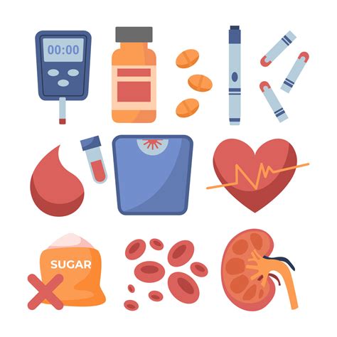 Diabetes Flat Vector Elements Set Diabetes Equipment Icon Collection