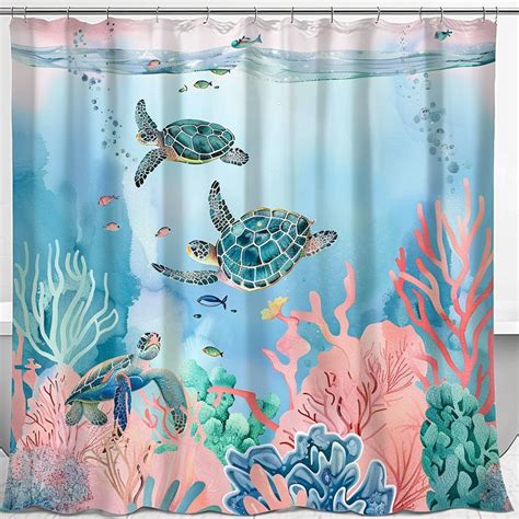 Underwater Coral Reef Turtle Shower Curtain Bohemian Bathroom Decor