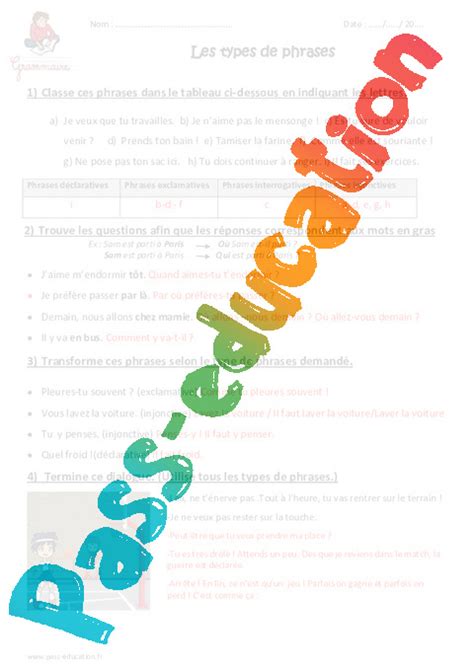 Types De Phrases Cm2 Exercices Avec Les Corrections Pdf à Imprimer