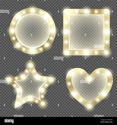 Makeup Mirror In Gold Frame With Light Bulbs Vector Realistic Round