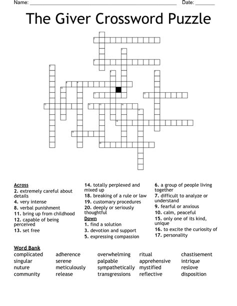 The Giver Crossword Puzzle WordMint