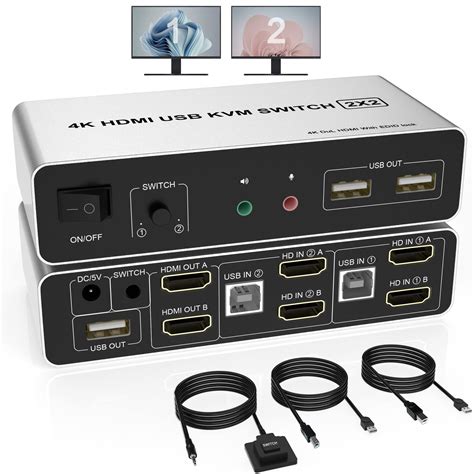 Kvm Switch Dual Monitor Hdmi 2 Port Supports Edid Hdmi 4k