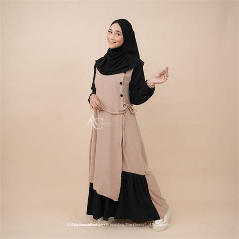 Jual Nara Abaya Turkey Gamis Syari Muslimah Bahan Crinkle Hitam