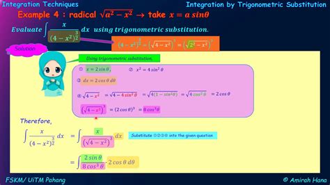 Integration Using Trigonometric Substitution Example 4 Youtube