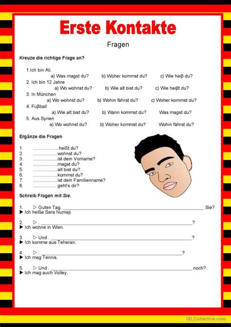 Willkommen Auf Deutsch Erste Konta English Esl Worksheets Pdf Doc