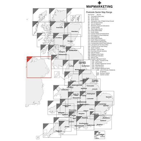 Wall Maps Northern Ireland Belfast Postcode Wall Map Sector Map 36