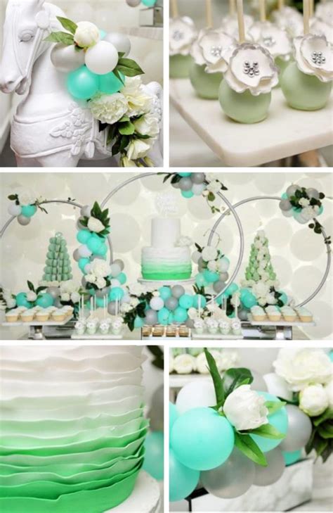 Pink And Mint Green Baby Shower Decorations Flowery Green Mint And