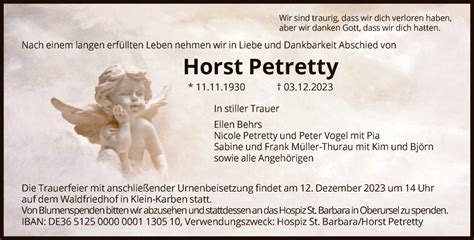 Traueranzeigen Von Hans Horst Petretty Trauer Rheinmain De