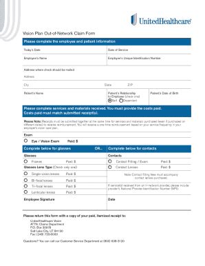 Fillable Online Uhc Vision Out Of Network Claim Form Pdf Fax Email