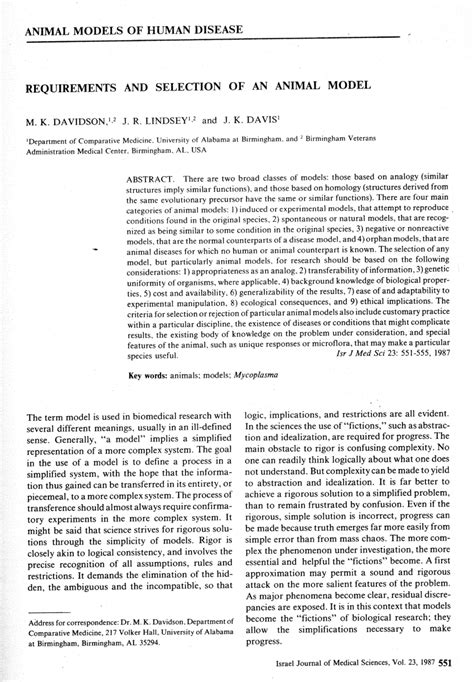 (PDF) Requirements and selection of an animal model