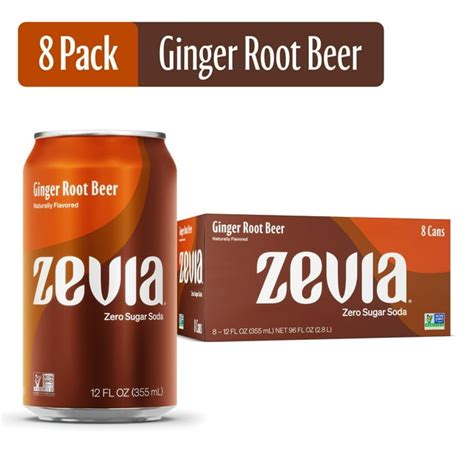 Zevia Zero Sugar 0 Calorie Root Beer Soda Pop 12 Fl Oz 8 Pack Cans