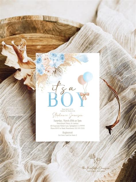 Editable Pampas Grass Baby Shower Invitation Bohemian Etsy