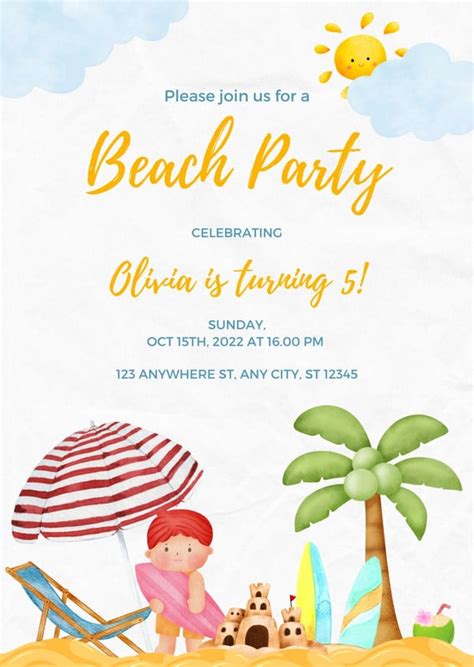 Free Customizable Beach Birthday Invitation Templates Canva