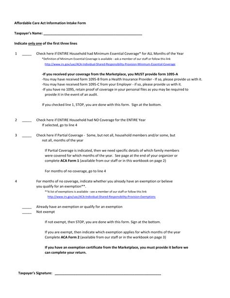 Affordable Care Act Information Intake Form Fill Out Sign Online And Download Pdf