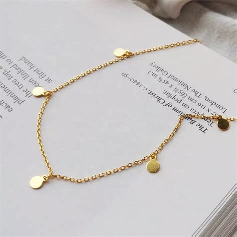 Dainty Gold Disc Choker Necklace Elk Bloom Wolf Badger