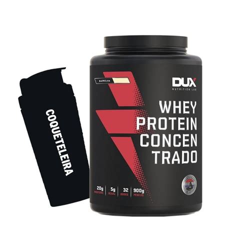 Kit Whey Protein Concentrado 900g Coqueteleira 800ml Dux Baunilha