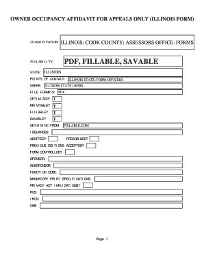 Fillable Online OWNER OCCUPANCY AFFIDAVIT FOR APPEALS ONLY ILLINOIS