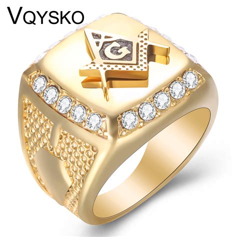 New Arrival Bling CZ Crystal Men Rings With Freemason Masonic Free