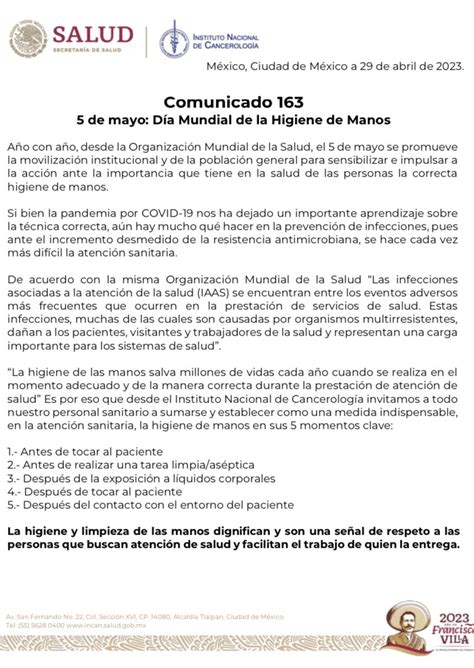 Ins Nal Cancerología on Twitter Comunicado 5 de mayo Día Mundial de