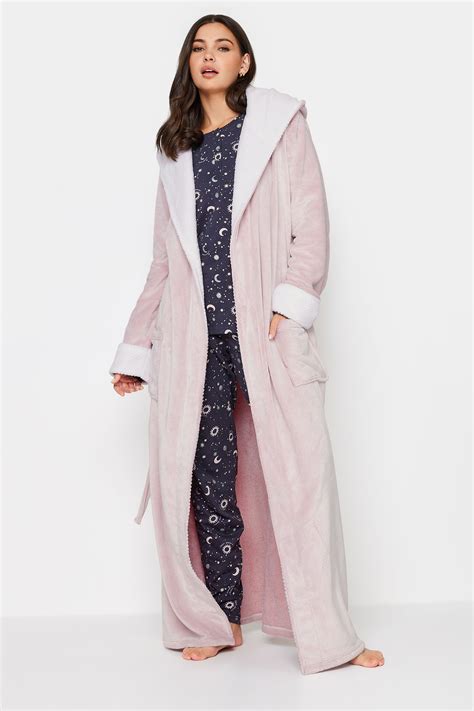 Lts Tall Light Pink Hooded Maxi Dressing Gown Long Tall Sally