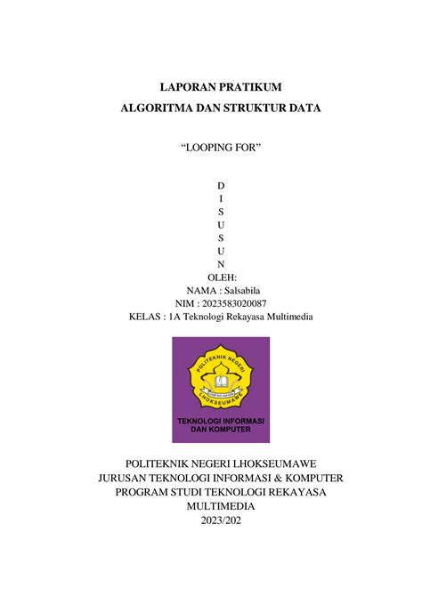 SOLUTION Laporan Pratikum Algoritma Dan Struktur Data Membuat Looping