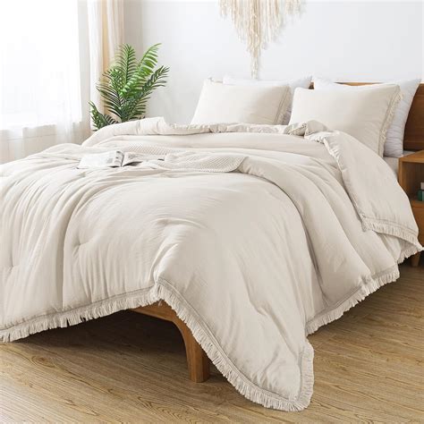 Amazon Andency Comforter Full Size Set Beige 3 Pieces Boho Tassel