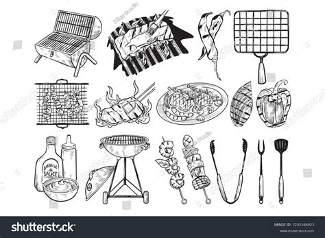 Set Hand Drawn Barbecue Illustration Stock Vector Royalty Free