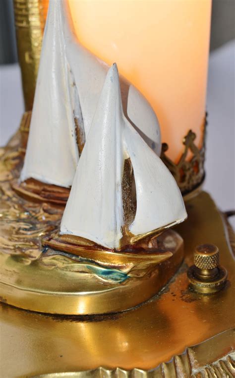 Antique Brass Lighthouse Lamp With Opalescent Glass For Sale At 1stDibs