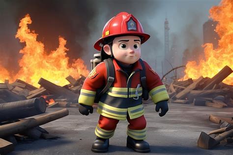 Premium Photo Fearless Firefighter 3d Cartoon Character