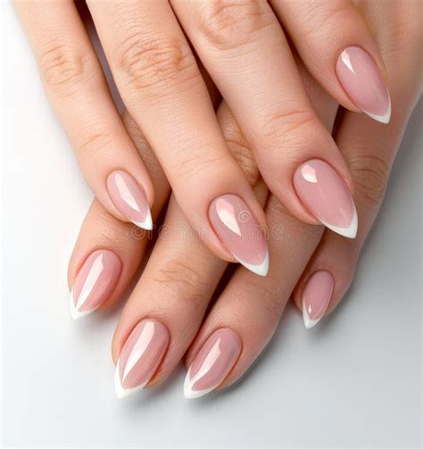 Womans Hands With Pink And White Nails Stock Image Image Of Nails