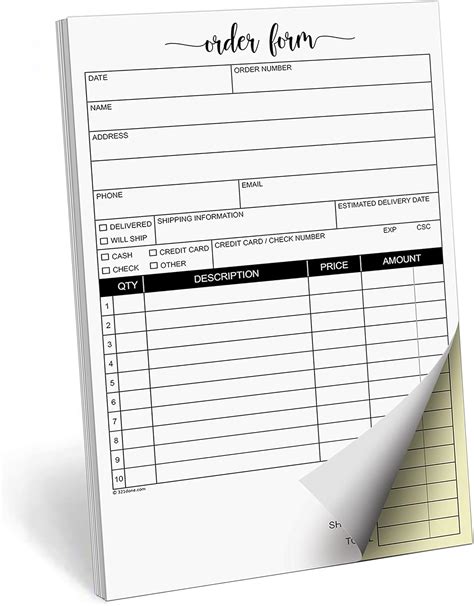 Done Part Carbonless Order Form Pad Sets X Carbon