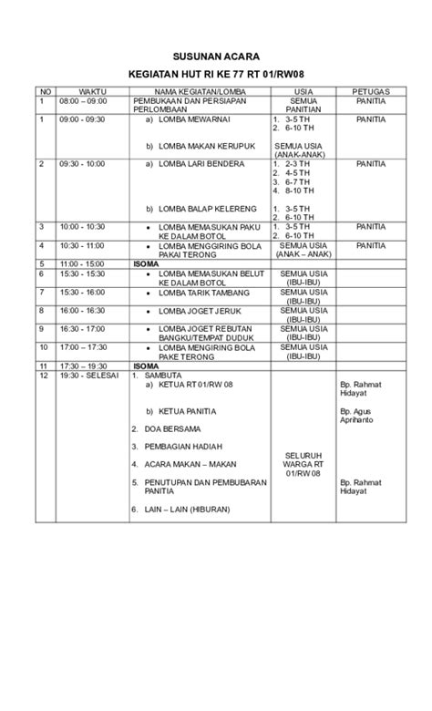 Pdf Susunan Acara Hut Ri