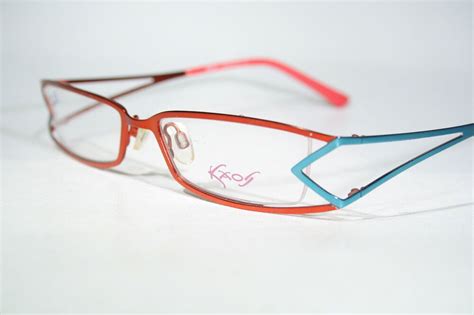 Medium Large Kaos 143 Womens Red Cyan Glasses Frames Partially Rimless Gunmetal Kaos Frames