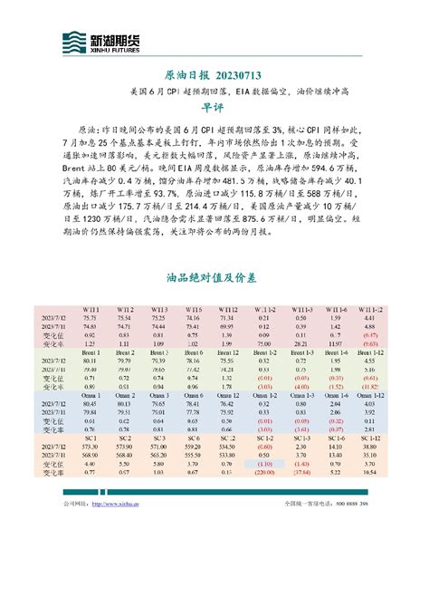 原油日报：美国6月cpi超预期回落，eia数据偏空，油价继续冲高