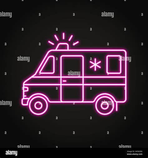 Ambulance Neon Icon In Line Style Emergency Car Symbol Vector