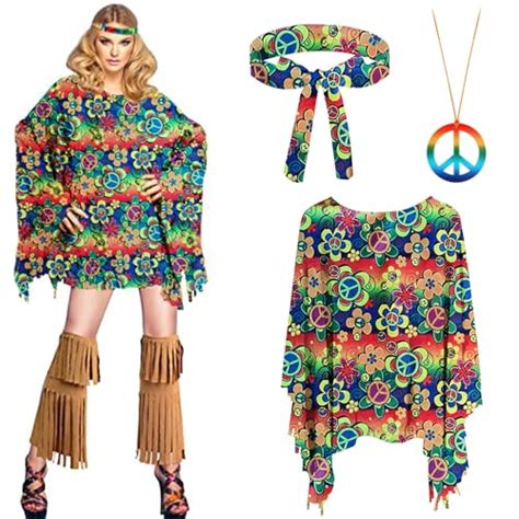 Hippie Kost M Damen Set Karneval Kost M Damen Hippie Disco Outfit