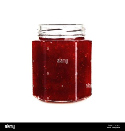 Jar Of Tasty Strawberry Jam On White Background Stock Photo Alamy