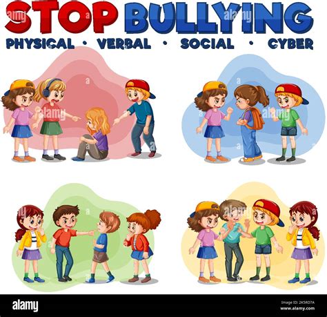 Stop Bullying Text With Cartoon Character Illustration Stock Vector Image And Art Alamy