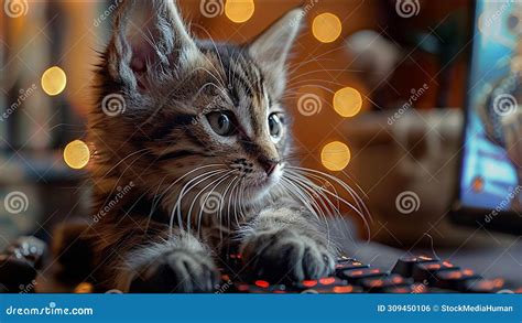 Cute Cat Gamer Kitty Housecat Cats Adorable Pet Lovable Stock