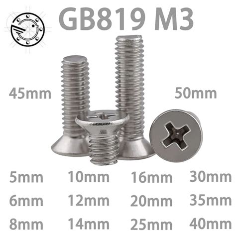 Pcs Gb Metric Thread M Stainless Steel Flat Head Cross