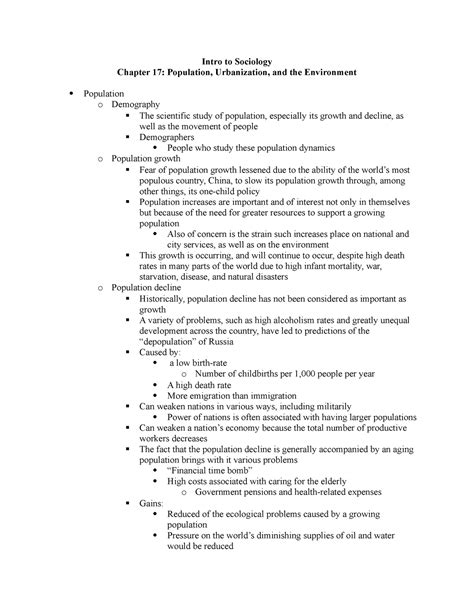 Chapter 17 Population Urbanization And The Environment Notes Intro To Sociology Chapter 17