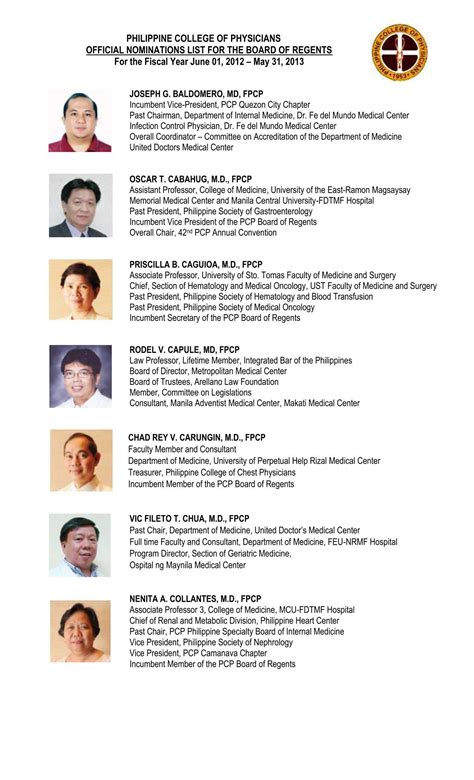 official nominations list for the board of regents - Philippine College ...