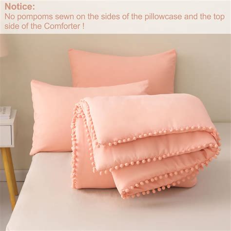 Exclusivo Mezcla Boho Pom Pom Ball Fringe Twin Comforter Set 2 Piece Bright Pink Lightweight